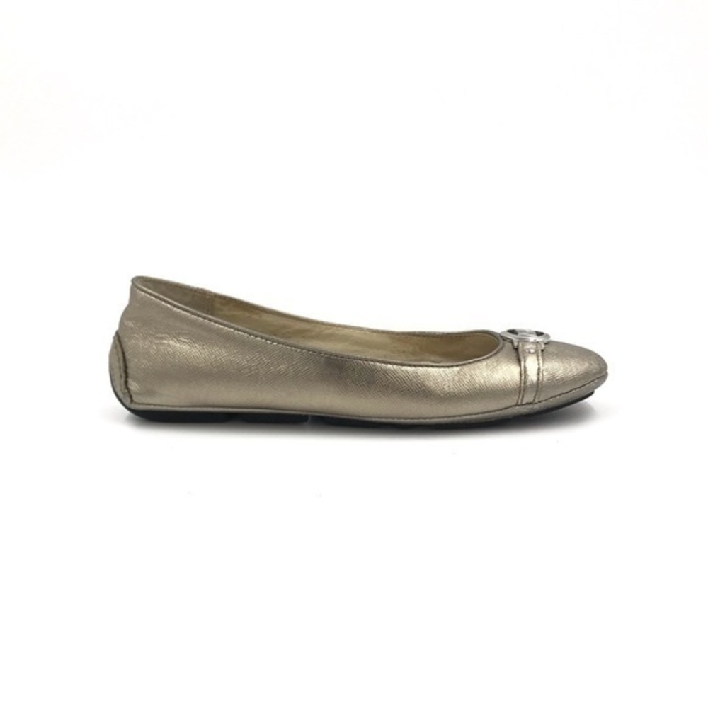 Michael Kors Logo Gold Silver Leather Driving Mocassins size 6.5